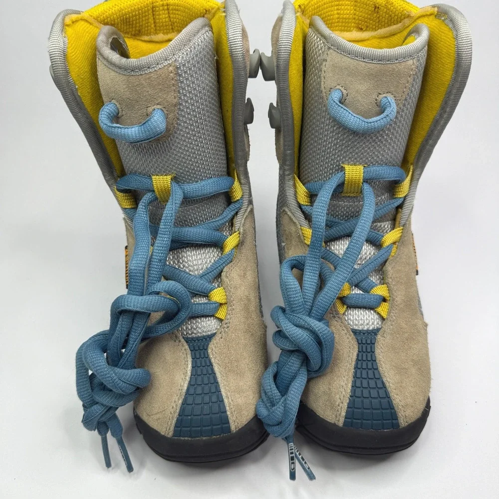 Burton Moto Snowboard Boots Kids 2 Grey Blue Yellow Lace Up